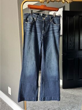 7 For All Mankind Dark Blue Wide-Leg Jeans